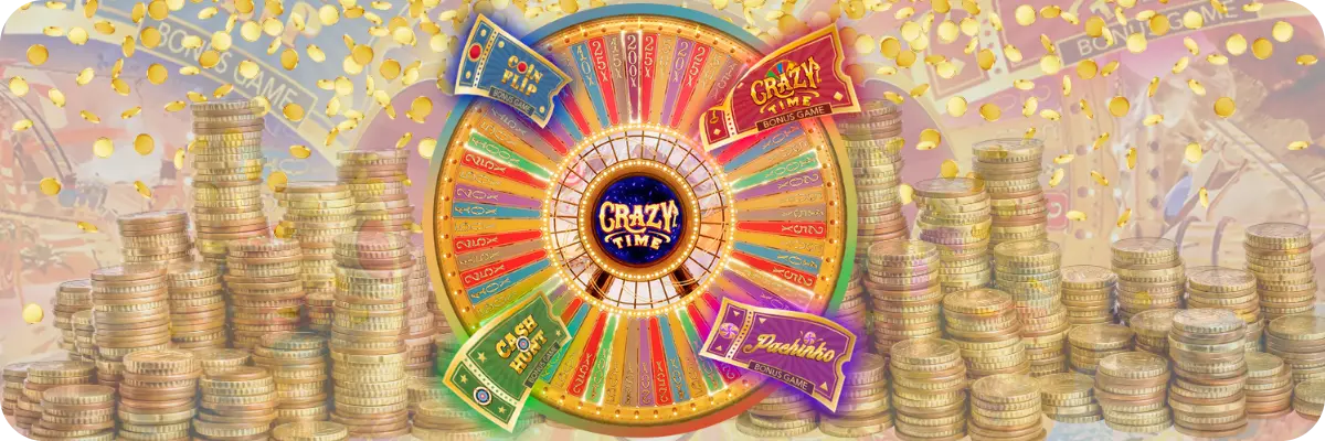 Het Crazy Time rad bestaat uit 54 gelijke sectoren plus bonusspellen.