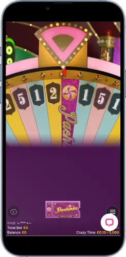 Pachinko-bonussector wordt geactiveerd op het Crazy Time-wiel